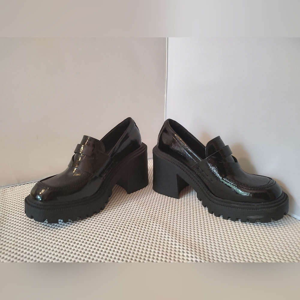 A New Day Women's Size 7.5 Platform Chunky Heels Shoes Black - Picture 2 of 4